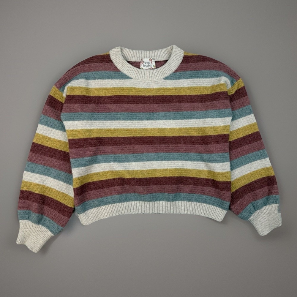Y2K Striped Cropped‎ Sweater Pastel Cozy Pink Republic